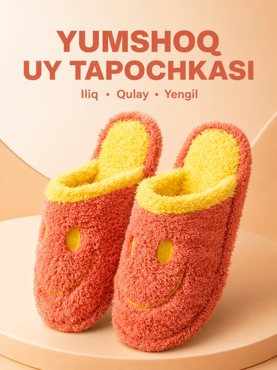 Ayollar uchun yumshoq uy tapochkasi, yopiq shippak, kulgichli dizayn, 36–41