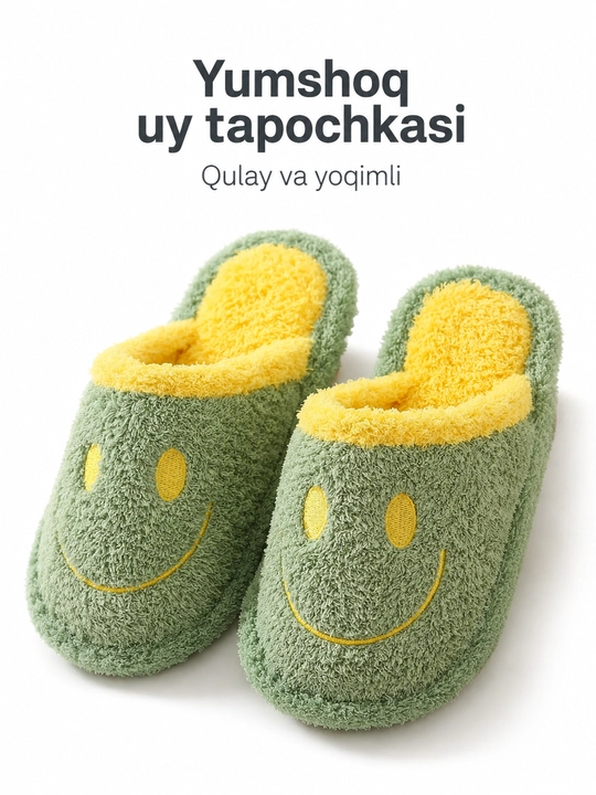 Ayollar uchun yumshoq uy tapochkasi, yopiq shippak, kulgichli dizayn, 36–41