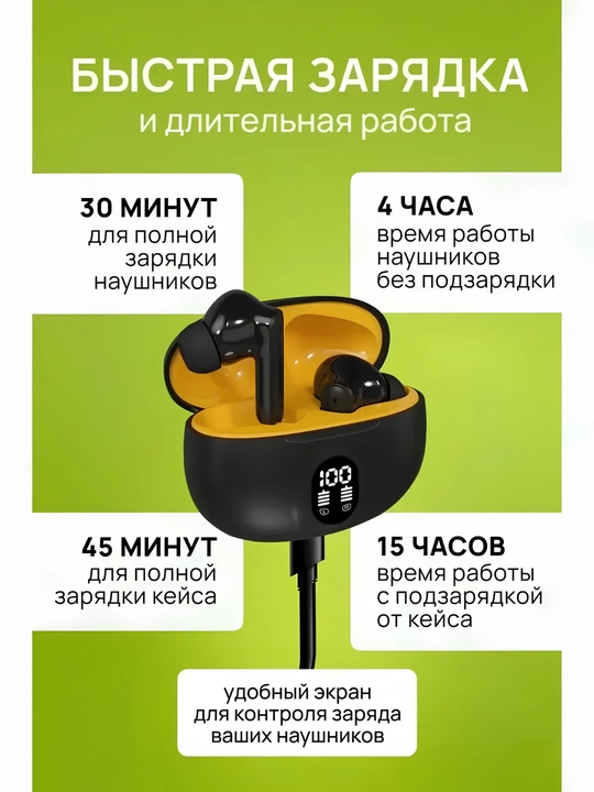 Simsiz quloqchinlar Bluetooth, zaryad displeyli sensorli naushnik iPhone Android uchun
