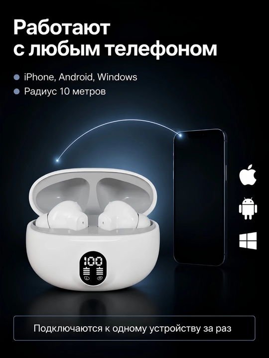 Simsiz quloqchinlar Bluetooth, zaryad displeyli sensorli naushnik iPhone Android uchun