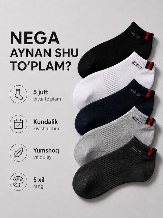 Erkaklar paypog‘i to‘plami 5 juft, 5 xil rangda