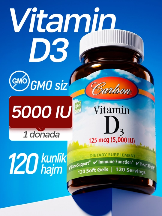 Vitamin D3, Carlson, 5000 IU, AQSH - 