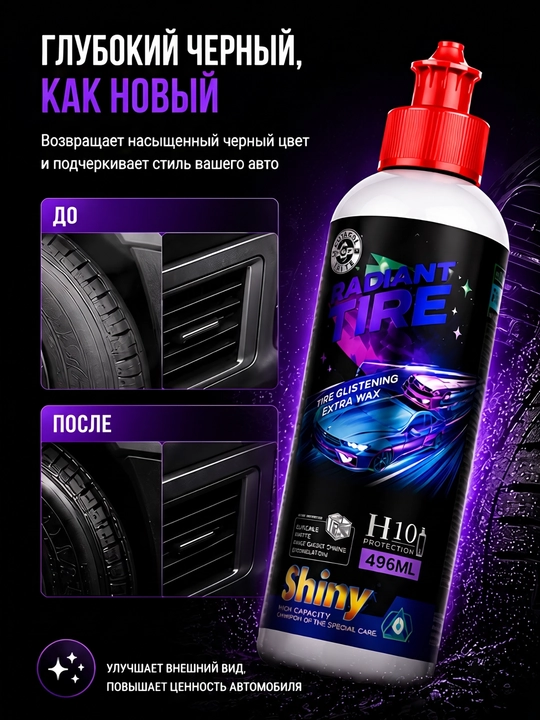 BLACKSHINE Чернитель резины и пластика гидрофобный, защита от выгорания, трещин и грязи