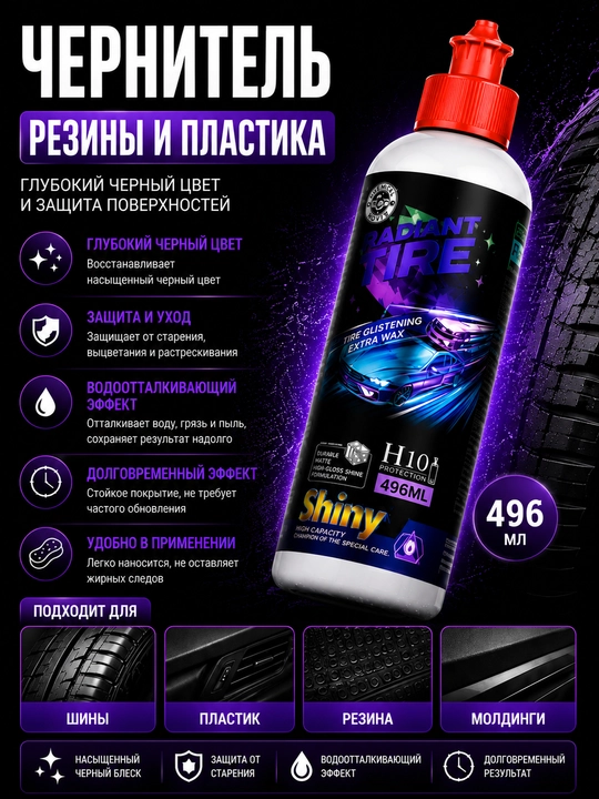 BLACKSHINE Чернитель резины и пластика гидрофобный, защита от выгорания, трещин и грязи - 