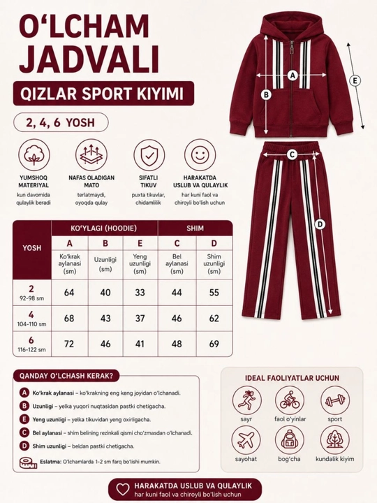 Qiz bola uchun sport kostyumi, yashin shaklidagi xudi va keng shim, bolalar to‘plami