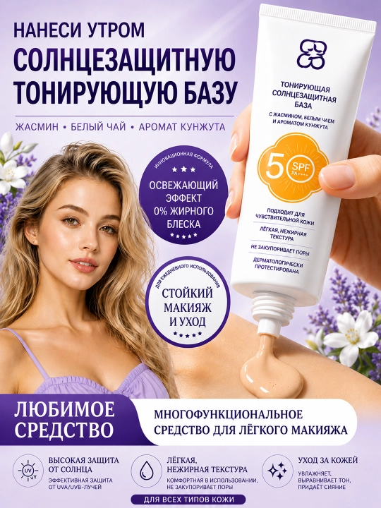 SPF 50+ крем: защита от УФ, база и корректор, водостойкий, нежирный