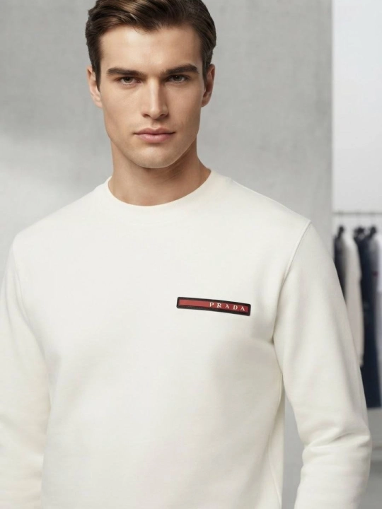 Мужской свитер PRADA, премиальная хлопковая ткань, белый, Турция - 
