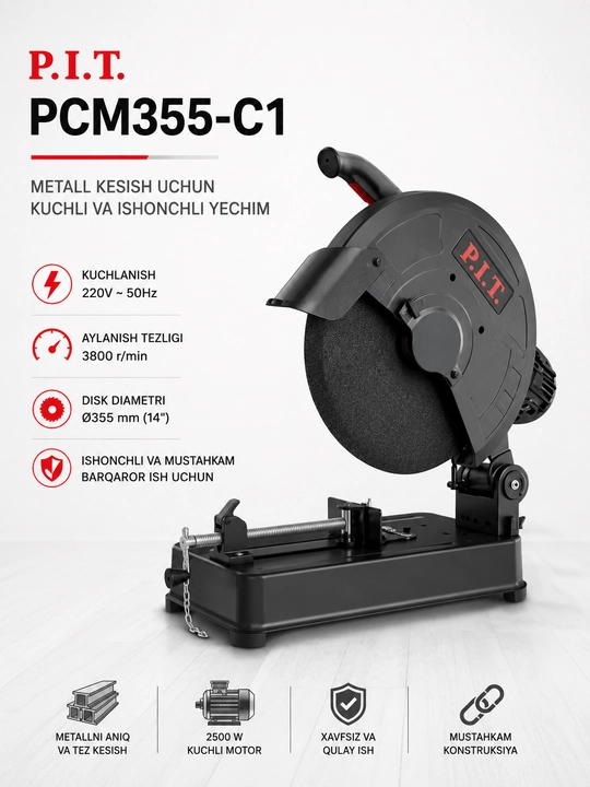 Metall kesuvchi arra P.I.T. PCM355-C1, 2500W, 355mm, temir kesish - 