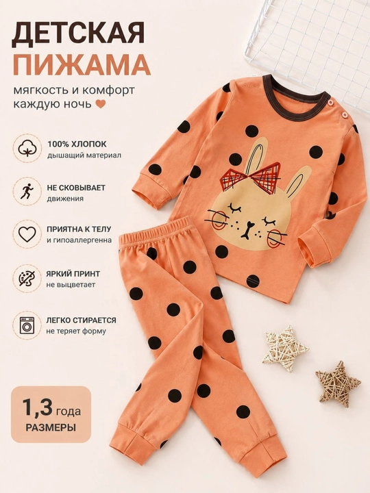 Пижама для девочек хлопковая, детский домашний костюм, 100% хлопок, размеры 1, 2, 3 года