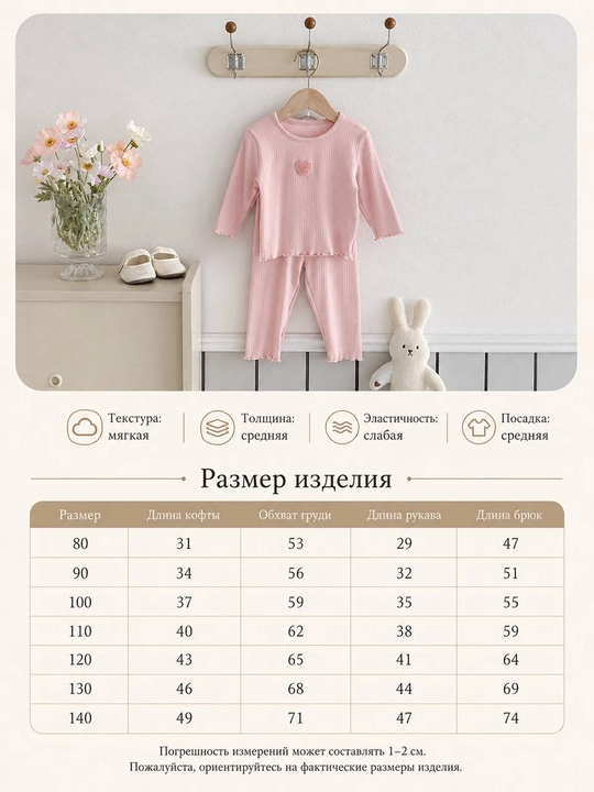Детская хлопковая пижама с брюками, с длинным рукавом, мягкая и удобная для сна и дома