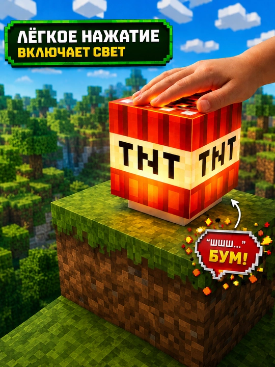 Minecraft LED tungi chiroq-fakel, dekorativ yoritgich maynkraft mario