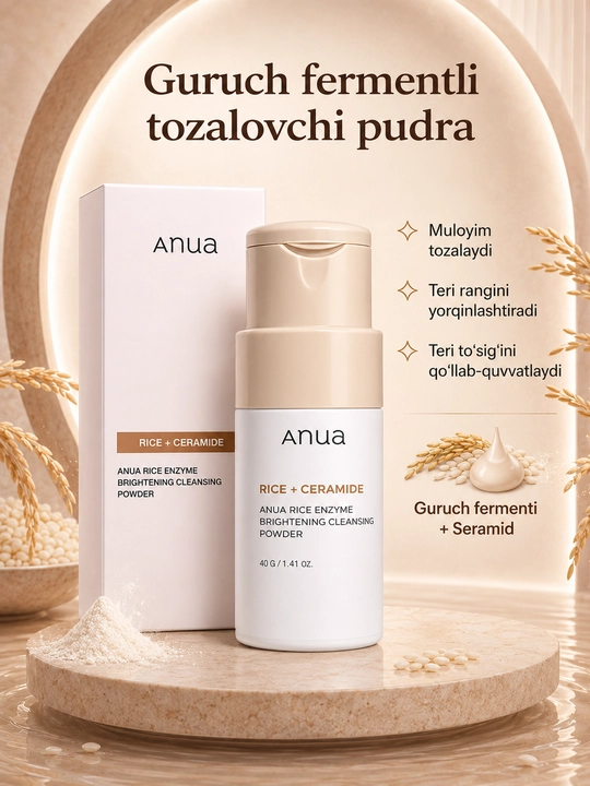 Yuz uchun enzim pudra ANUA Rice + Ceramide, guruchli tozalovchi pudra, 40 g - 