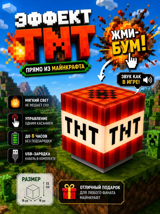 Ночник-факел Minecraft, Марио — декоративный светильник, майнкрафт - 