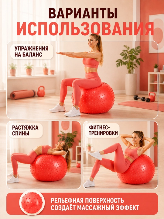 Tikanli massaj fitboli, fitnes va gimnastika to‘pi 75/85/95 sm, nasosli
