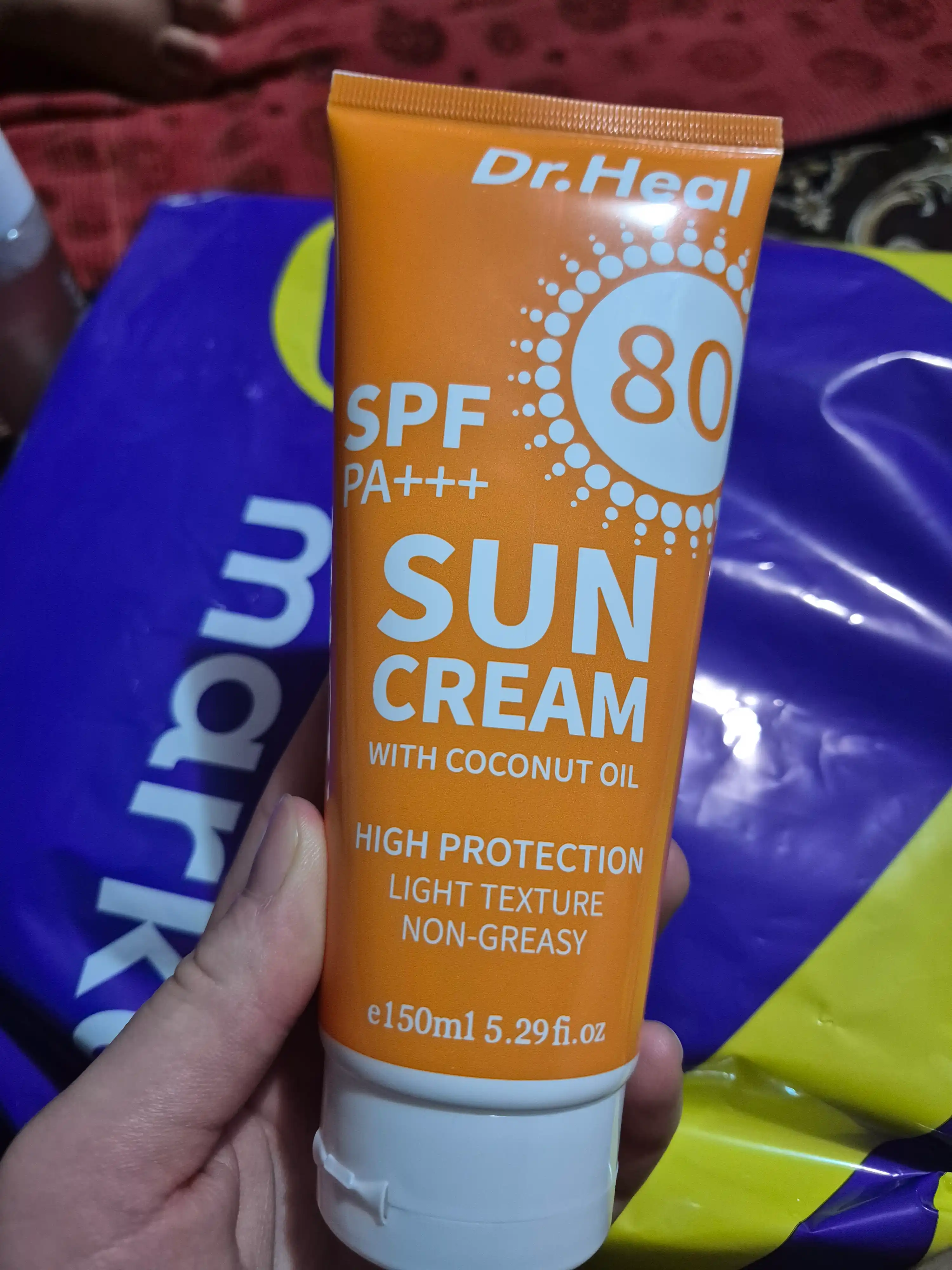 Quyoshdan himoyalovchi krem Dr. Heal Sun Cream SPF 80 PA+++, E vitamini, kokos moyi, 150 ml