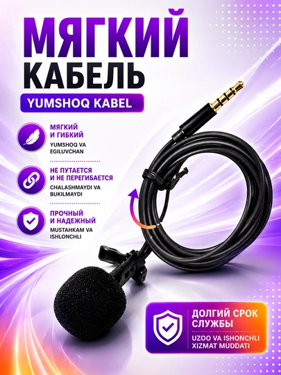 Simli mikrofon 3,5 mm Mini Jack, telefon, kompyuter va noutbuk uchun universal mikrofon
