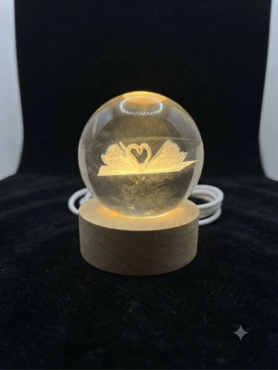 3D Kristal sharli LED tungi chiroq, o‘zi aylanadigan, bolalar uchun dekorativ yoritgich - 