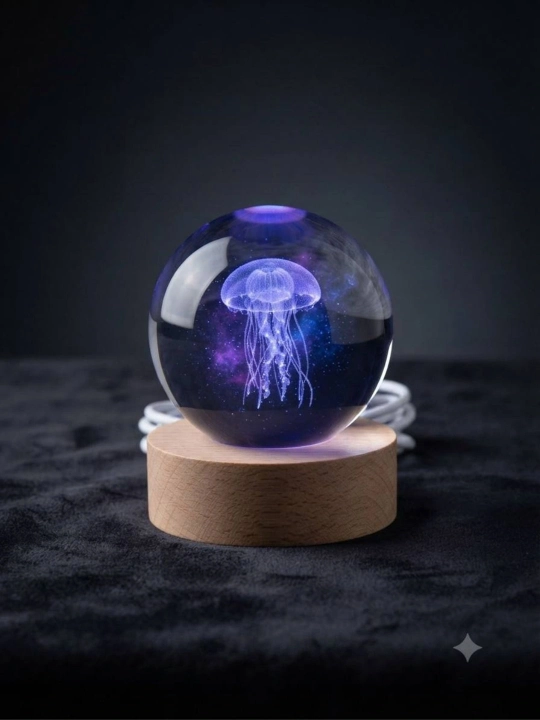 3D Kristal sharli LED tungi chiroq, o‘zi aylanadigan, bolalar uchun dekorativ yoritgich - 