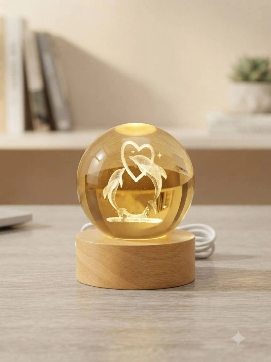 3D Kristal sharli LED tungi chiroq, o‘zi aylanadigan, bolalar uchun dekorativ yoritgich - 