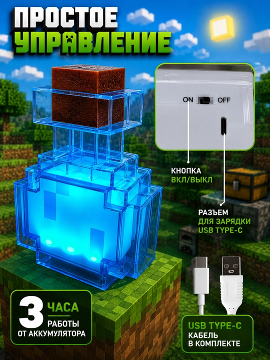 Minecraft LED tungi chiroq-fakel, dekorativ yoritgich maynkraft mario