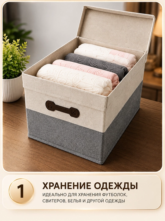 Текстильная коробка для хранения одежды и вещей — органайзер с крышкой 40×30×25 см