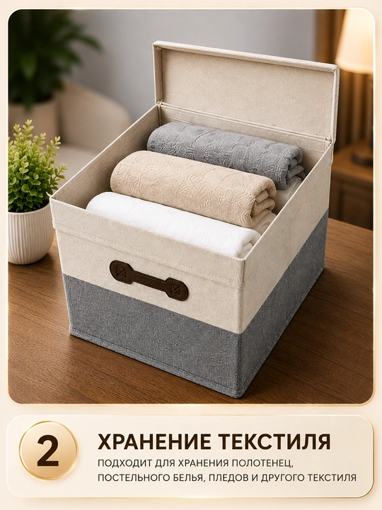 Текстильная коробка для хранения одежды и вещей — органайзер с крышкой 40×30×25 см