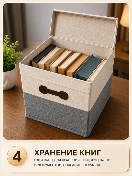 Текстильная коробка для хранения одежды и вещей — органайзер с крышкой 40×30×25 см