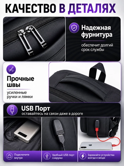 Мужской рюкзак, сумка для ноутбука с USB-портом, для работы и путешествий