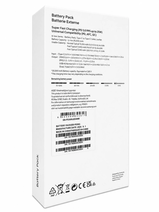 Samsung EB-P5300 Power Bank 20 000 мА·ч, 25 Вт PD, 3 порта