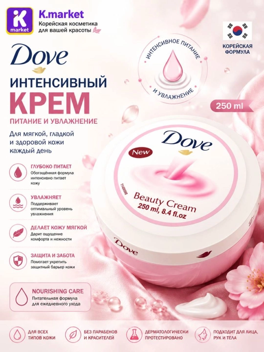 Dove Intensive Cream питательный крем для лица и тела, для всех типов кожи, 250 мл