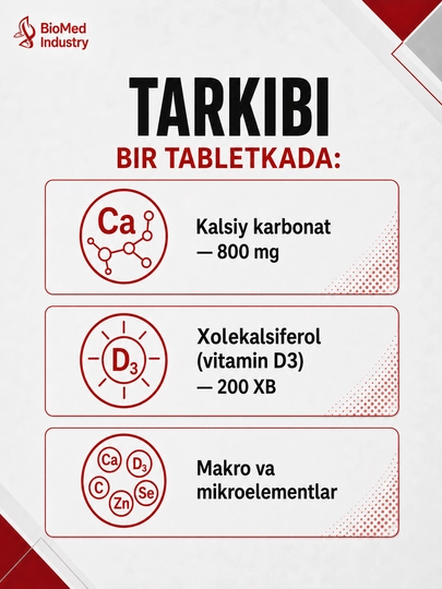 KALSIY D3 FORTE — suyaklar va tishlar uchun kalsiy hamda D3 vitamini, 30 tabletka