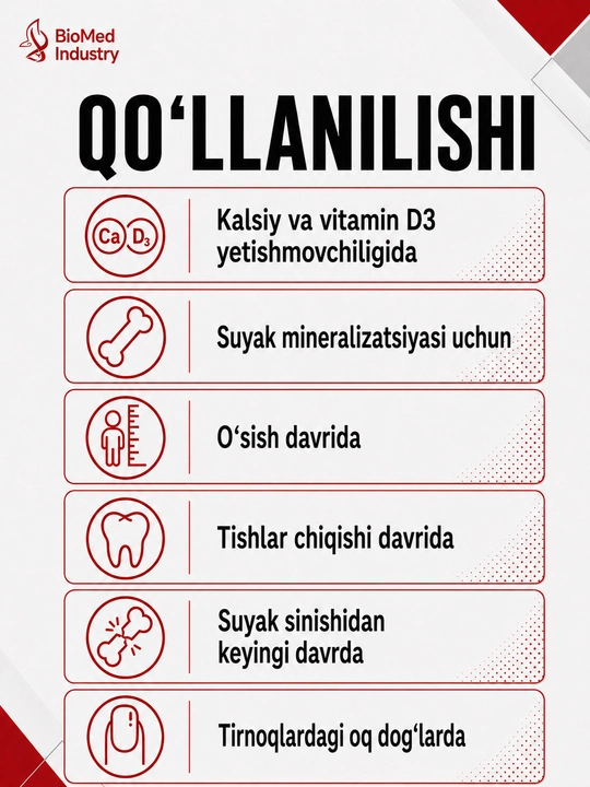 KALSIY D3 FORTE — suyaklar va tishlar uchun kalsiy hamda D3 vitamini, 30 tabletka