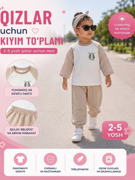 Qizlar uchun dvoyka, kiyim to'plamlari, troyka, kofta shim vitrovka - 