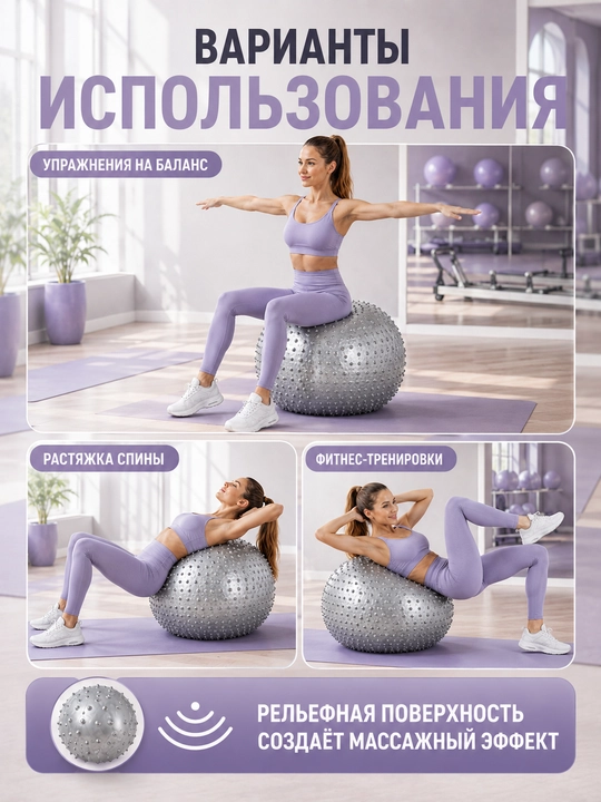 Tikanli massaj fitboli, fitnes va gimnastika to‘pi 75/85/95 sm, nasosli