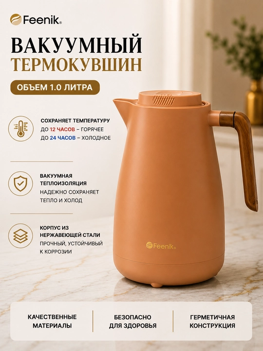 Термос объемом 1 литр для чая и кофе; сохраняет напиток горячим в течение 12 часов - 