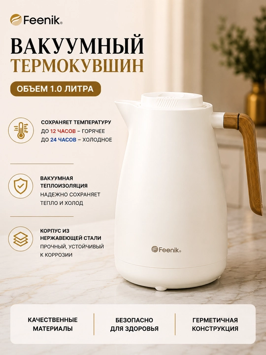 Термос объемом 1 литр для чая и кофе; сохраняет напиток горячим в течение 12 часов - 