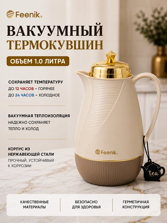 Термос объемом 1 литр для чая и кофе; сохраняет напиток горячим в течение 12 часов - 