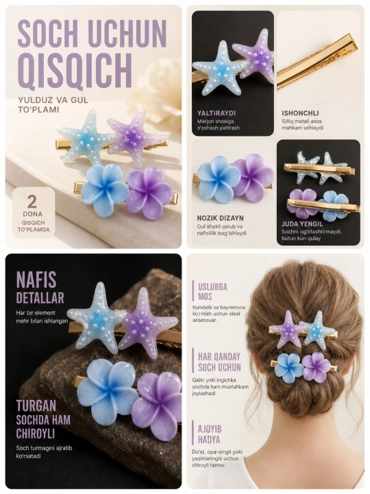Soch qisqichlari to'plami, 2 dona - 