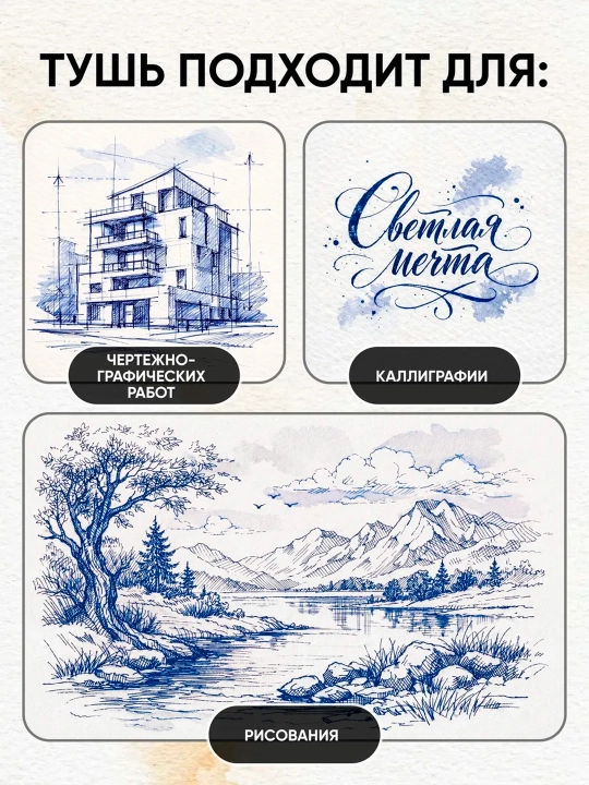 GAMMA kalligrafik Тush, ko‘k, qora va qizil ranglar, 70 ml yozuv va chizish uchun siyoh