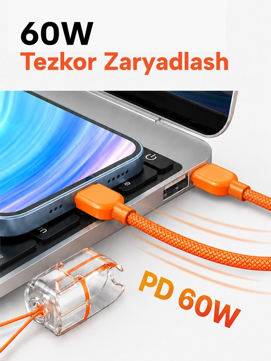 Кабель Type-C to Lightning, 60W, быстрая зарядка и передача данных, брелок для телефона
