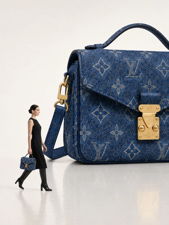 Louis Vuitton Pochette Métis ayollar sumkasi, ko‘k rangli monogram dizayn