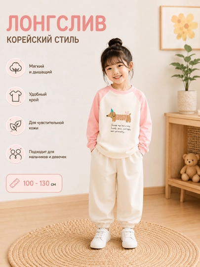 Детский лонгслив в корейском стиле, кофта с длинным рукавом для девочек и мальчиков - 