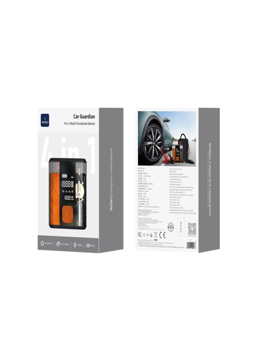 WiWU CG201 Car Guardian – 4 ta 1 ta avtomobil uchun starter batareyasi, kompressor, chiroq