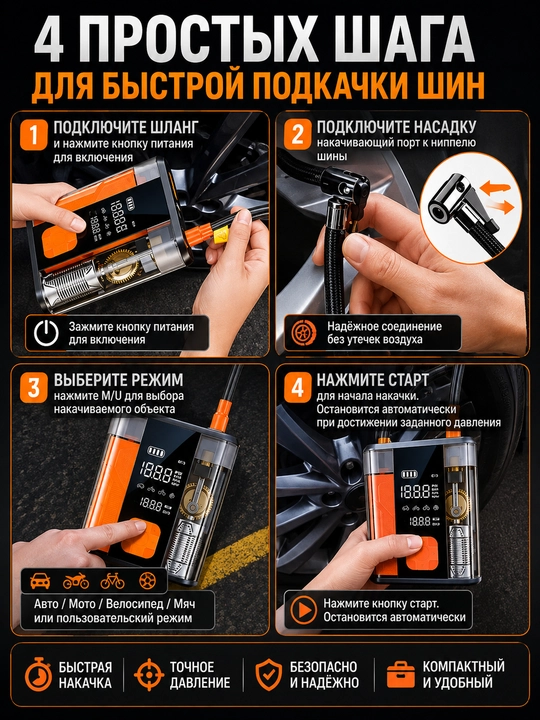 WiWU CG201 Car Guardian – 4 ta 1 ta avtomobil uchun starter batareyasi, kompressor, chiroq