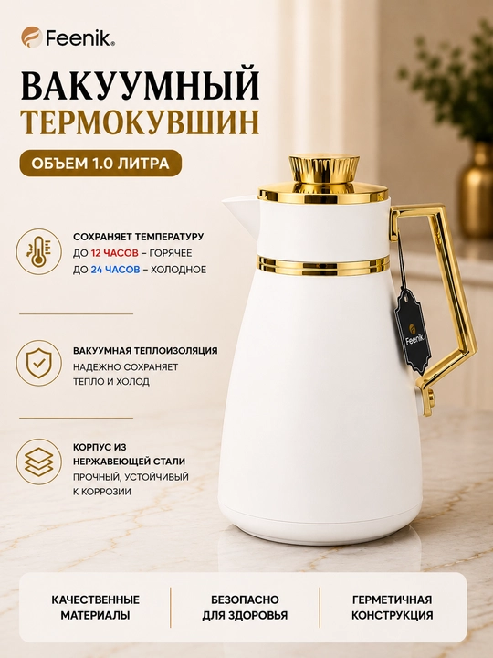 Термос объемом 1 литр для чая и кофе; сохраняет напиток горячим в течение 12 часов - 