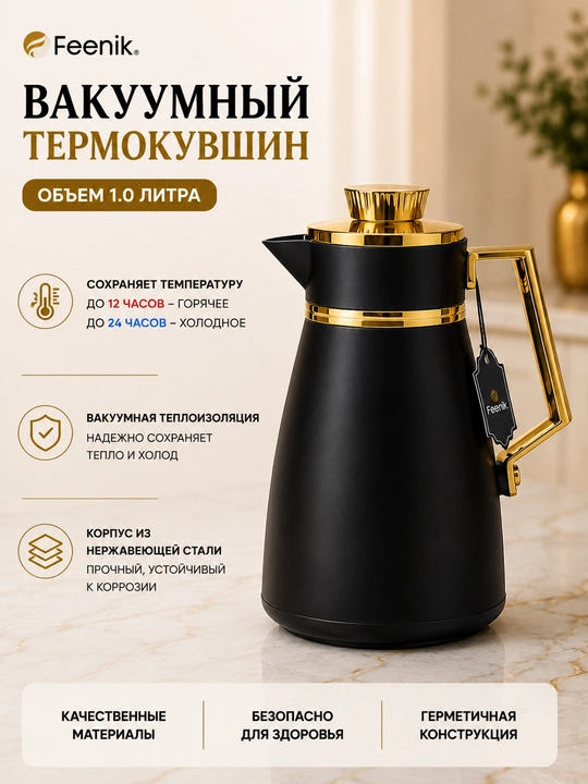 Термос объемом 1 литр для чая и кофе; сохраняет напиток горячим в течение 12 часов - 
