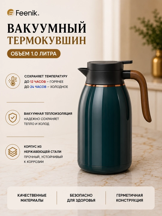 Термос объемом 1 литр для чая и кофе; сохраняет напиток горячим в течение 12 часов - 