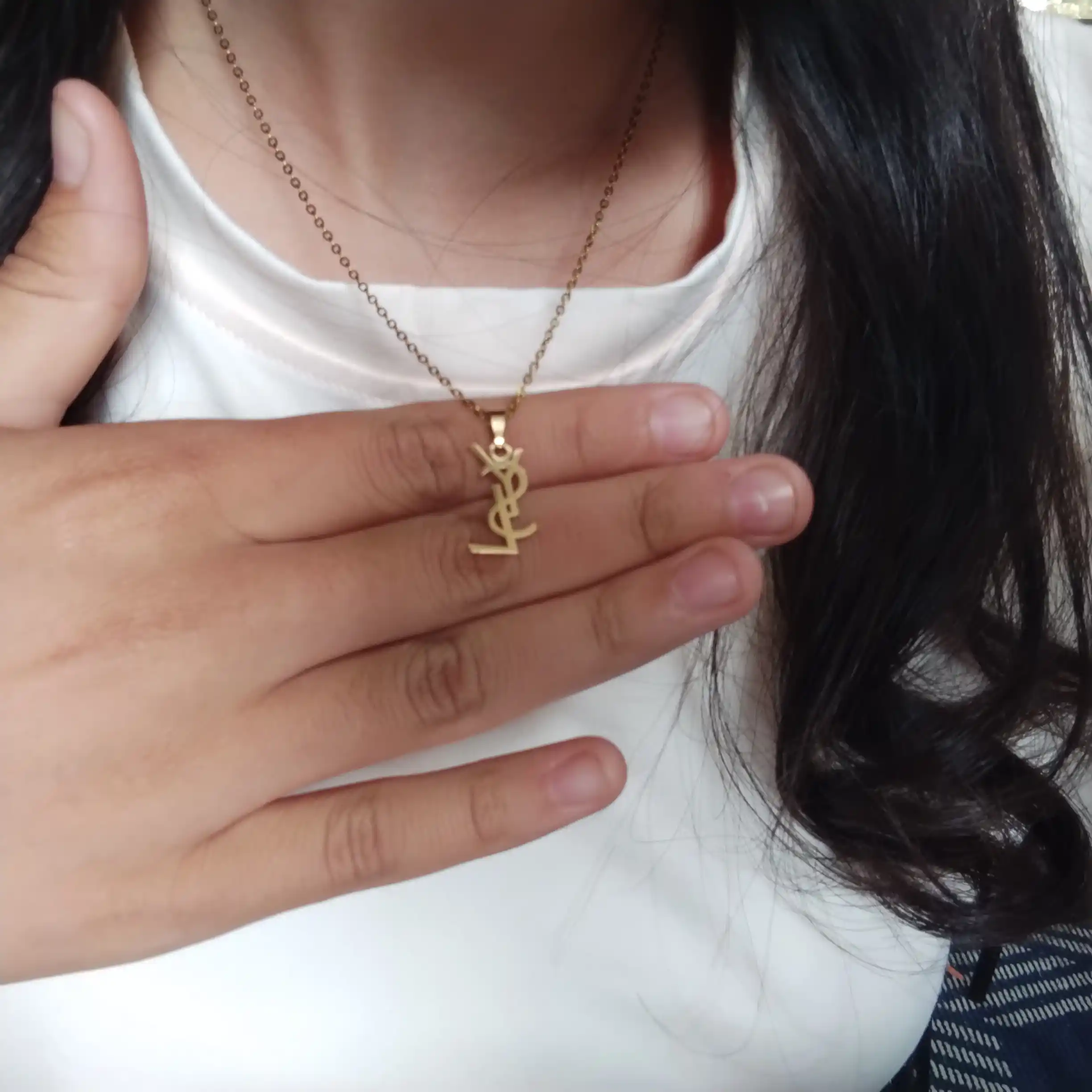 Комплект цепочка с кулоном, серьги YSL, клевер, золотой цвет, бижутерия