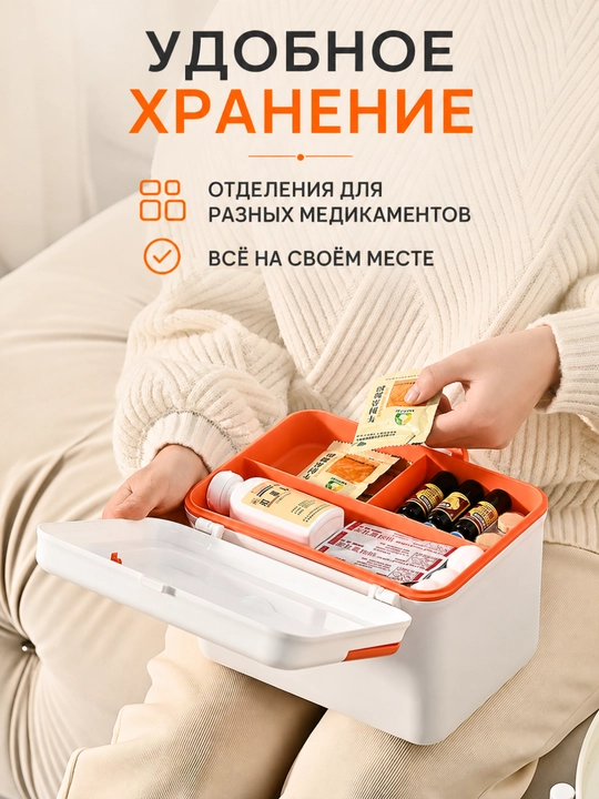 Домашняя аптечка с ручкой и съёмным лотком — контейнер для хранения лекарств дома
