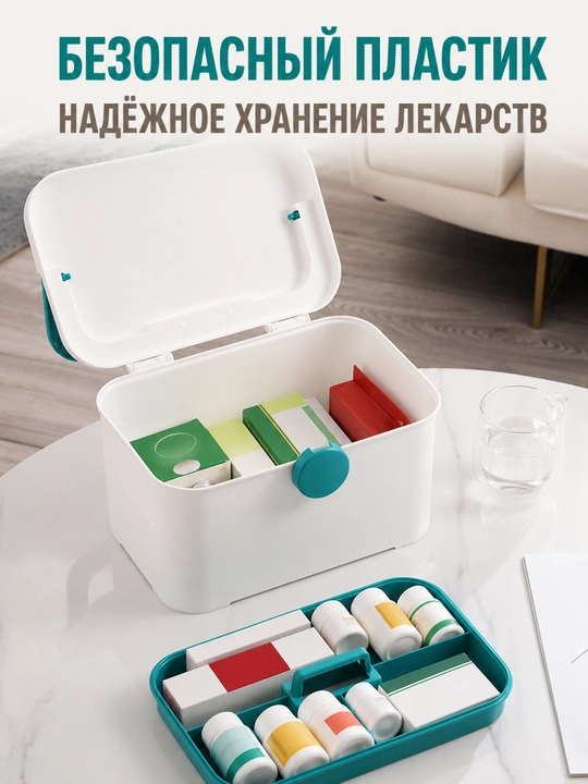 Вместительный ящик-аптечка для лекарств с двумя уровнями и удобной ручкой